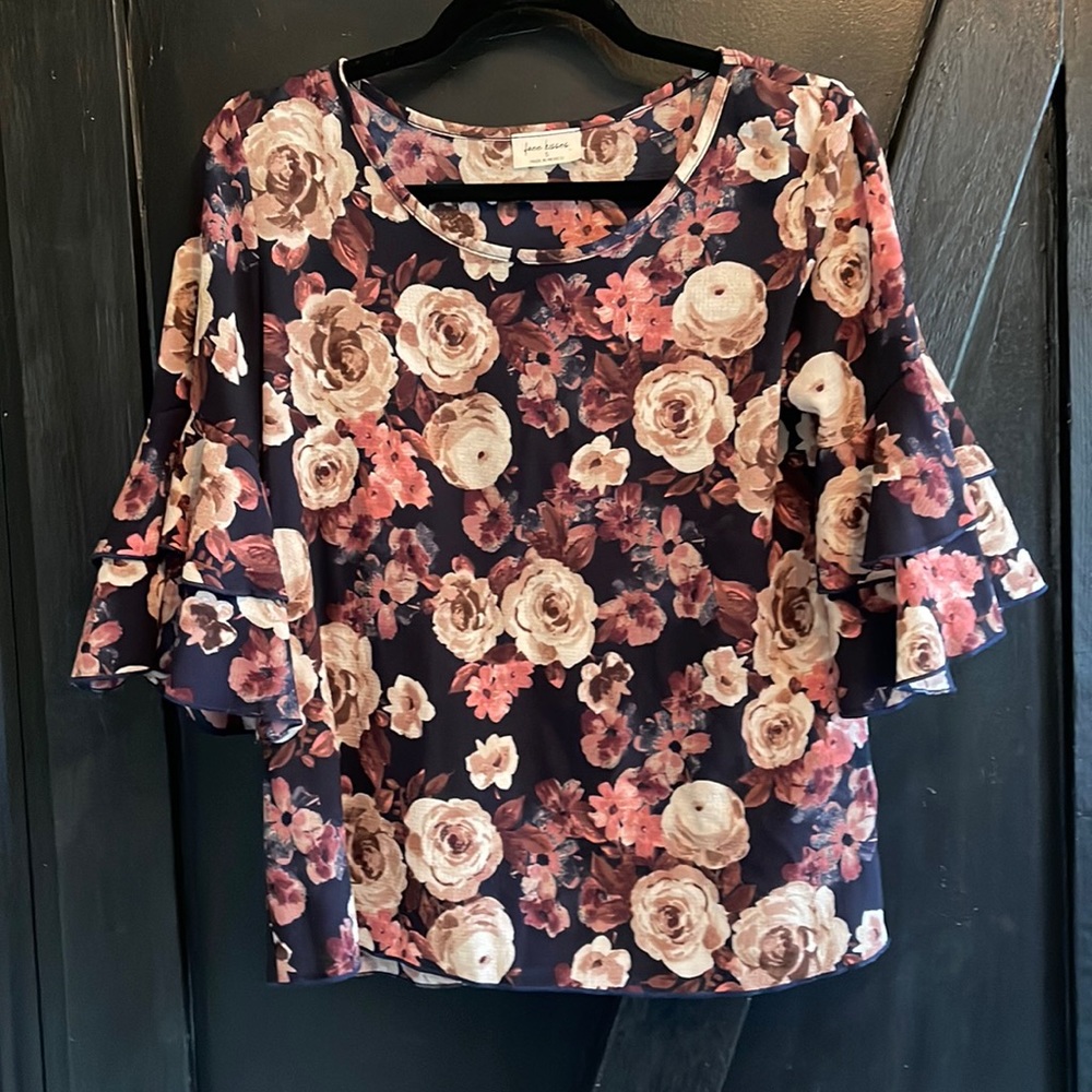 Boutique navy floral blouse.